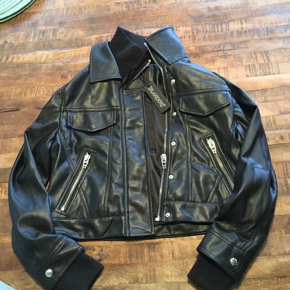 Blank NYC Black Bomber Jacket with Ribbed Cuffs